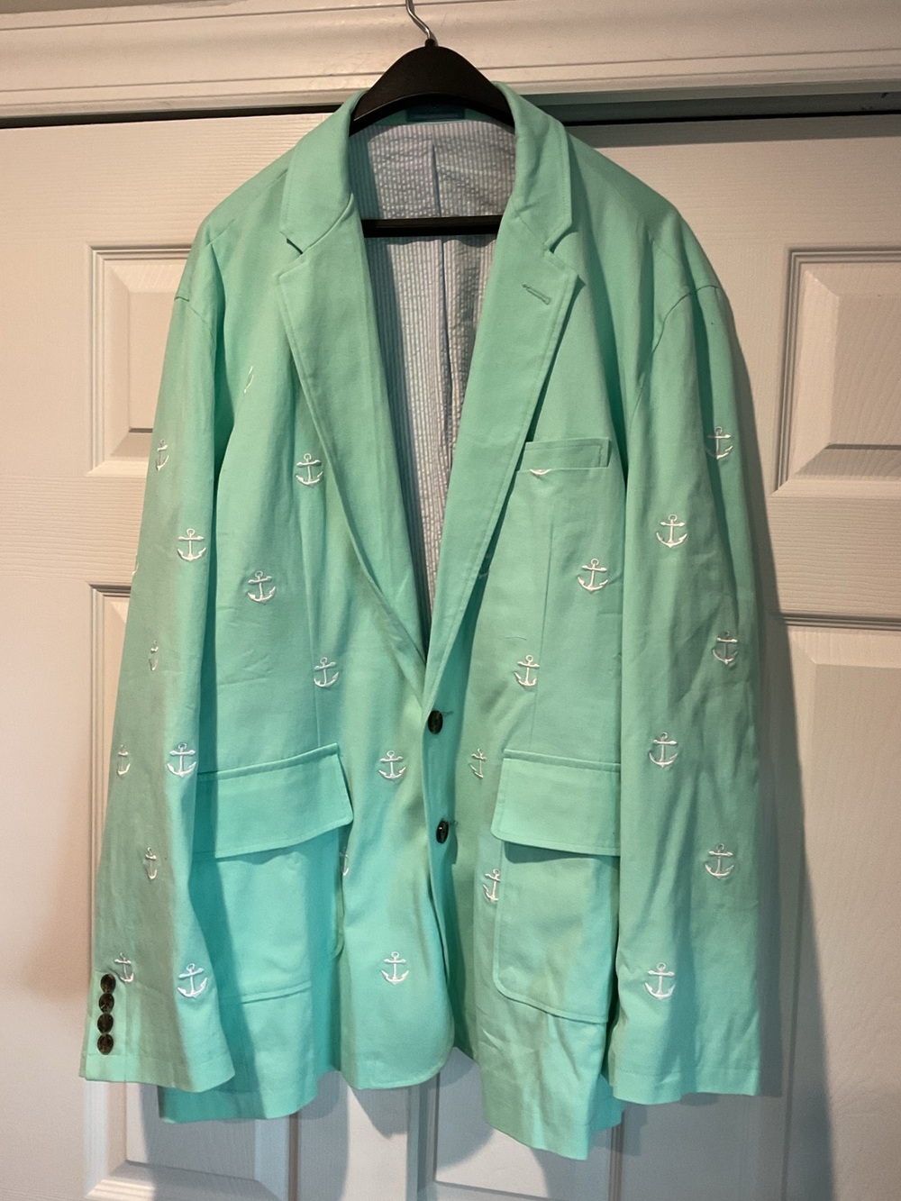 Castaway Nantucket Island Mint Green Embroidered Anchor Blazer Sport Coat sz XL